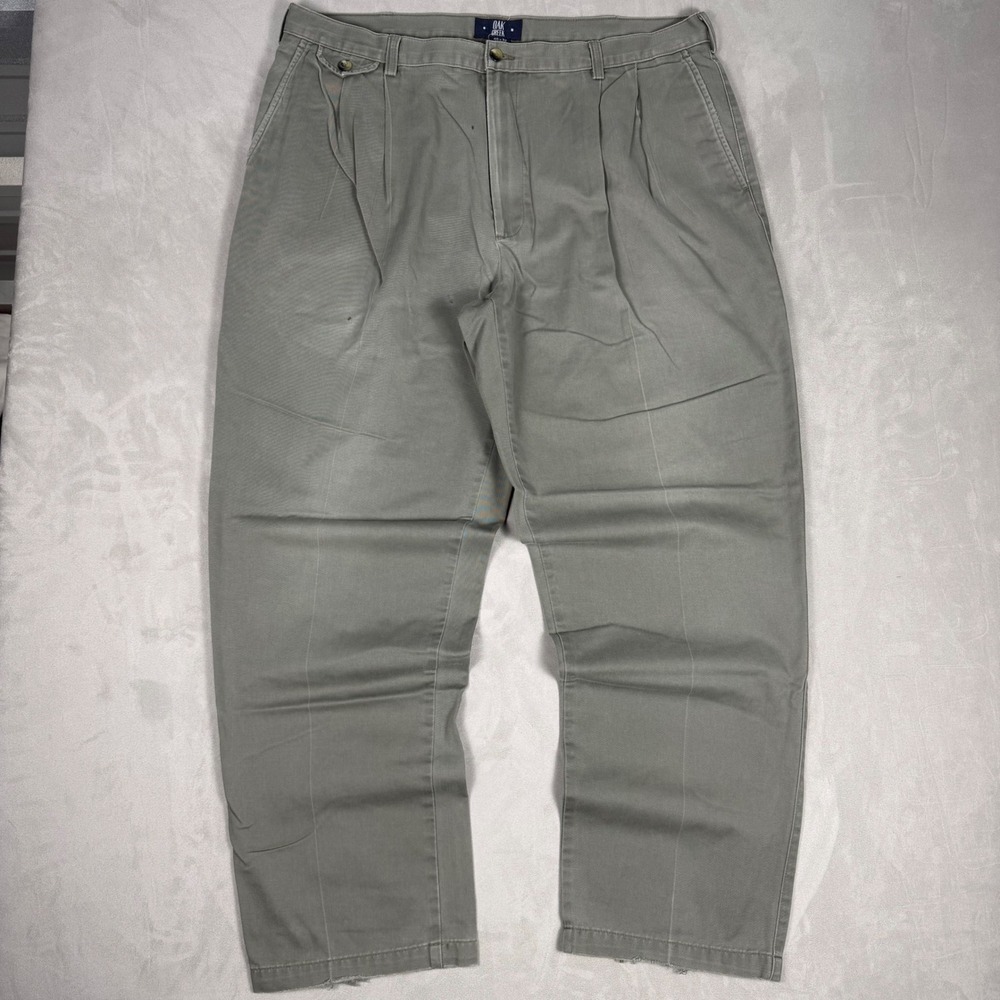 90s Mens Oak Creek Pleated Cotton Twill Relaxed Chino Pants Olive 40x32